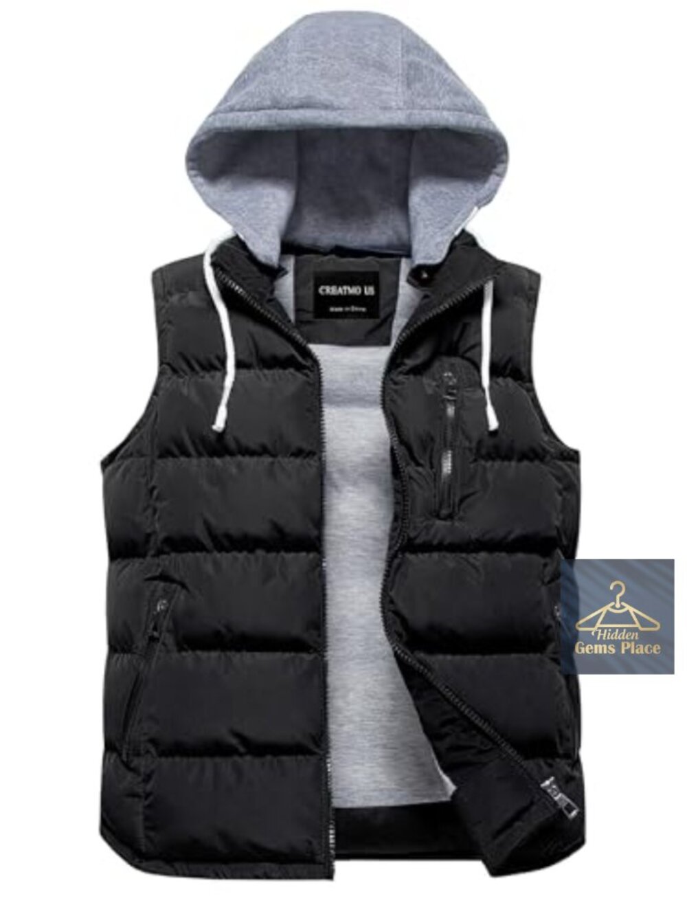 Warm Puffer Vest Sleeveless Quilted Detachable Hood Outdoor Winter